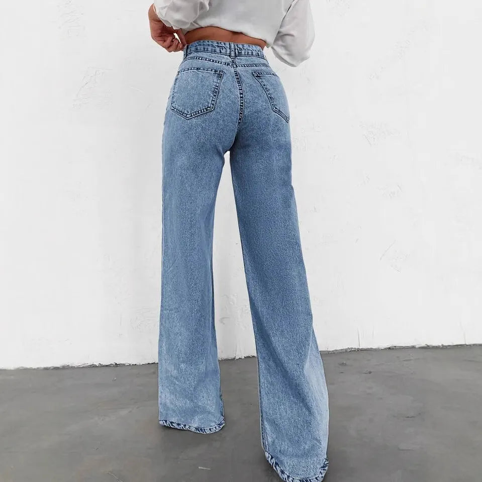Acid Wash High Waist Wide Leg Denim Jeans