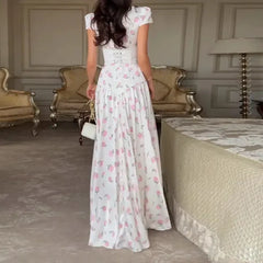 Floral Print Keyhole Neck Maxi Dress