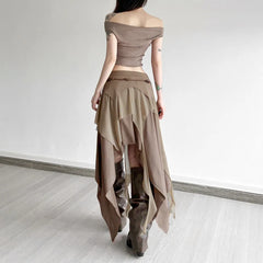 Vintage Irregular Patchwork High Waist Flowy Maxi Skirt