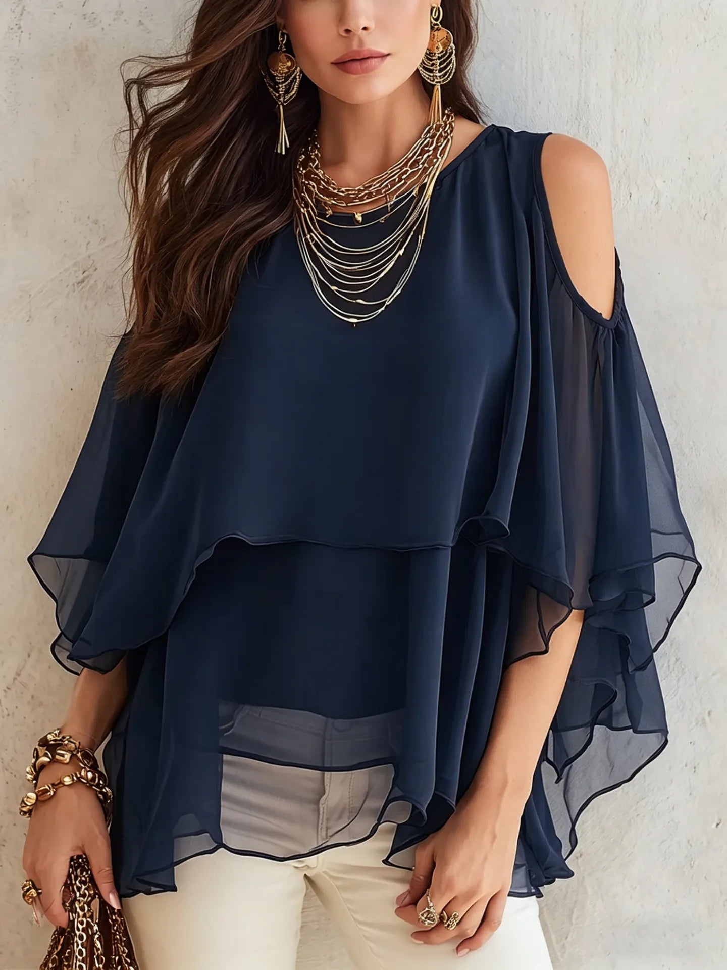 Cold Shoulder Chiffon Blouse