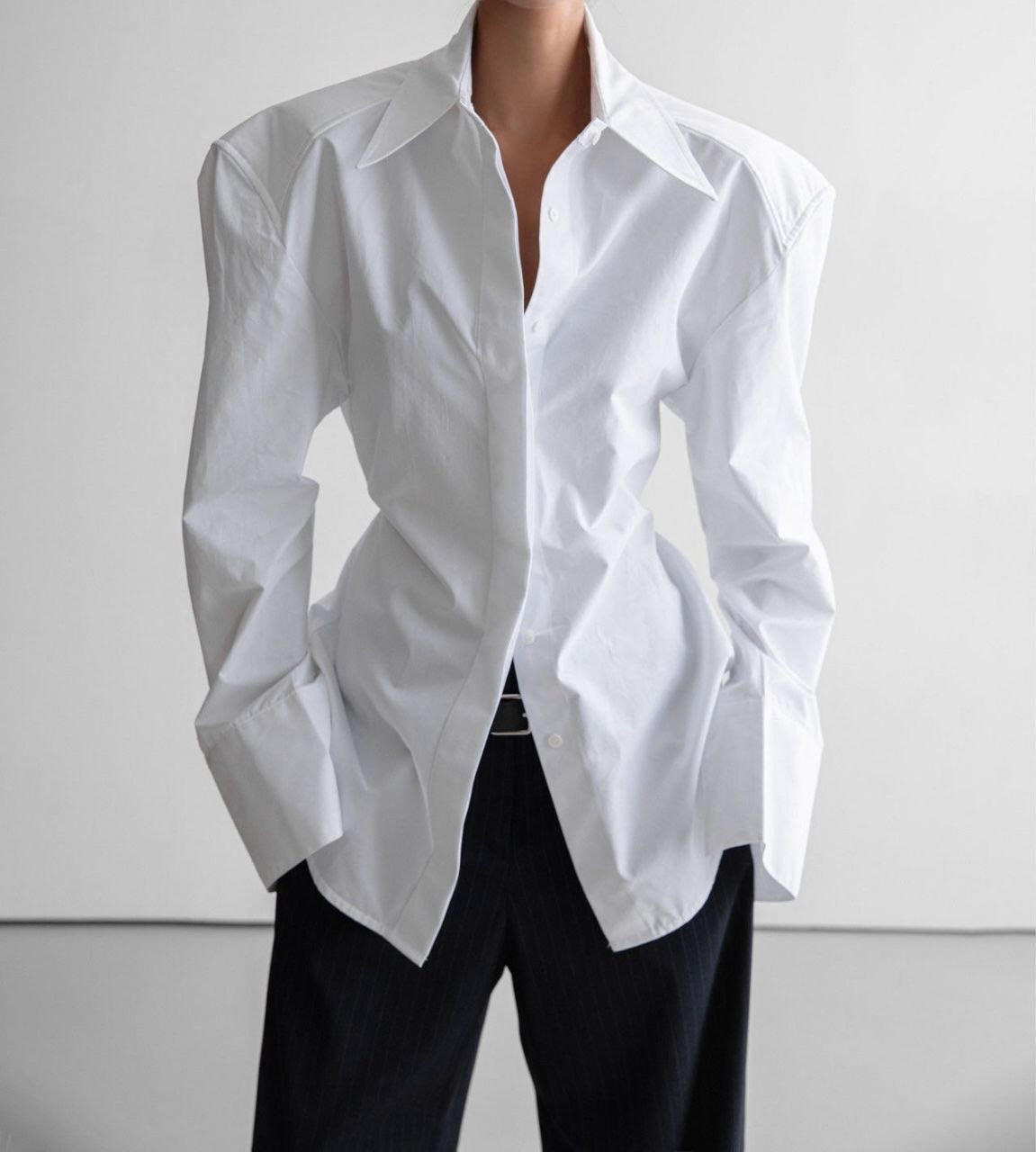 Oversized Pointed Collar Button-Down Shirt