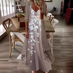 Printed V Neck Cami Long Dress