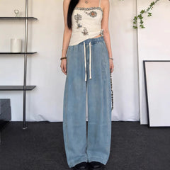 High Waist Drawstring Straight Leg Tencel Jeans