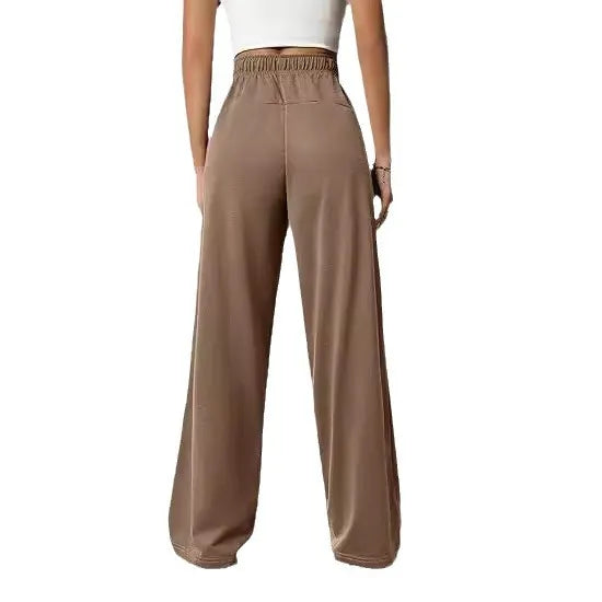 Elastic Drawstring High Waist Solid Wide Leg Sweatpants