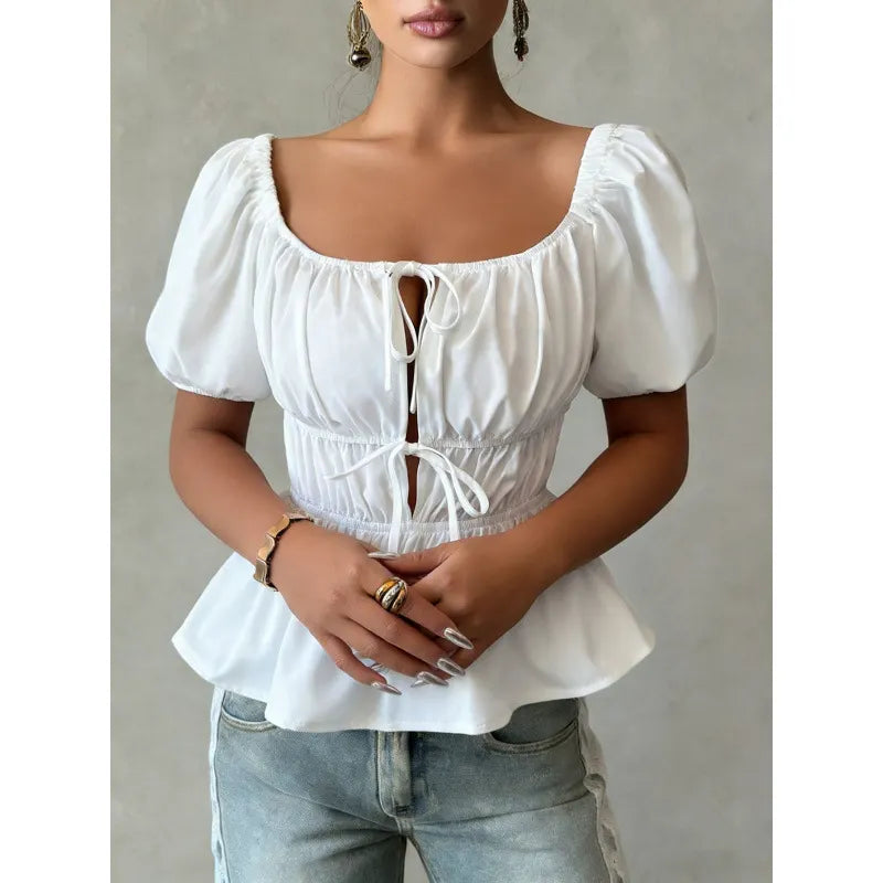 Elegant Solid Color White High Waist Sleeveless Shirt