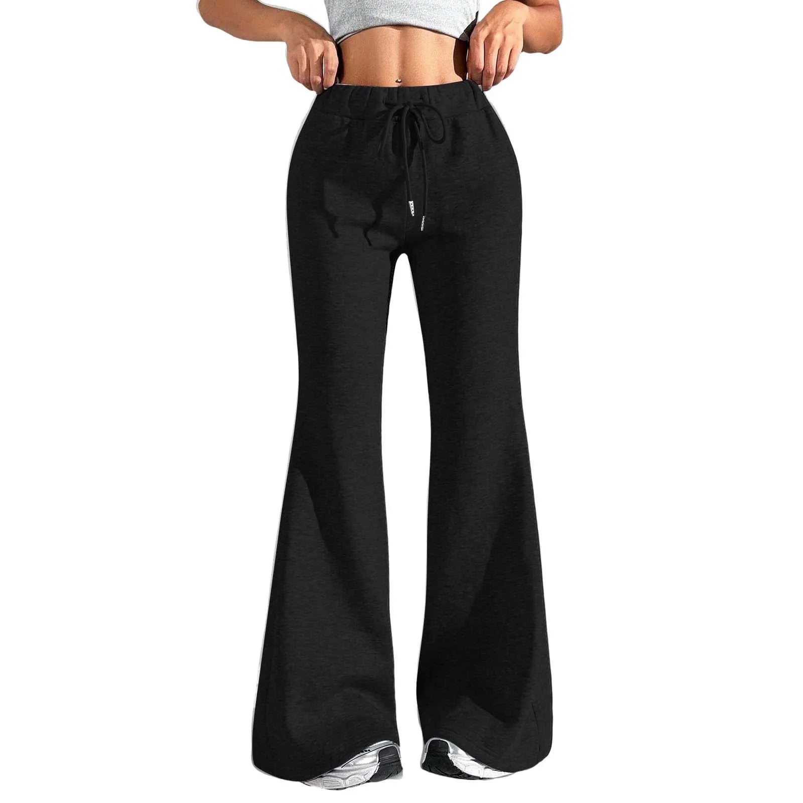 High Waist Flare Sweatpants, Drawstring Wide Leg Lounge Pants