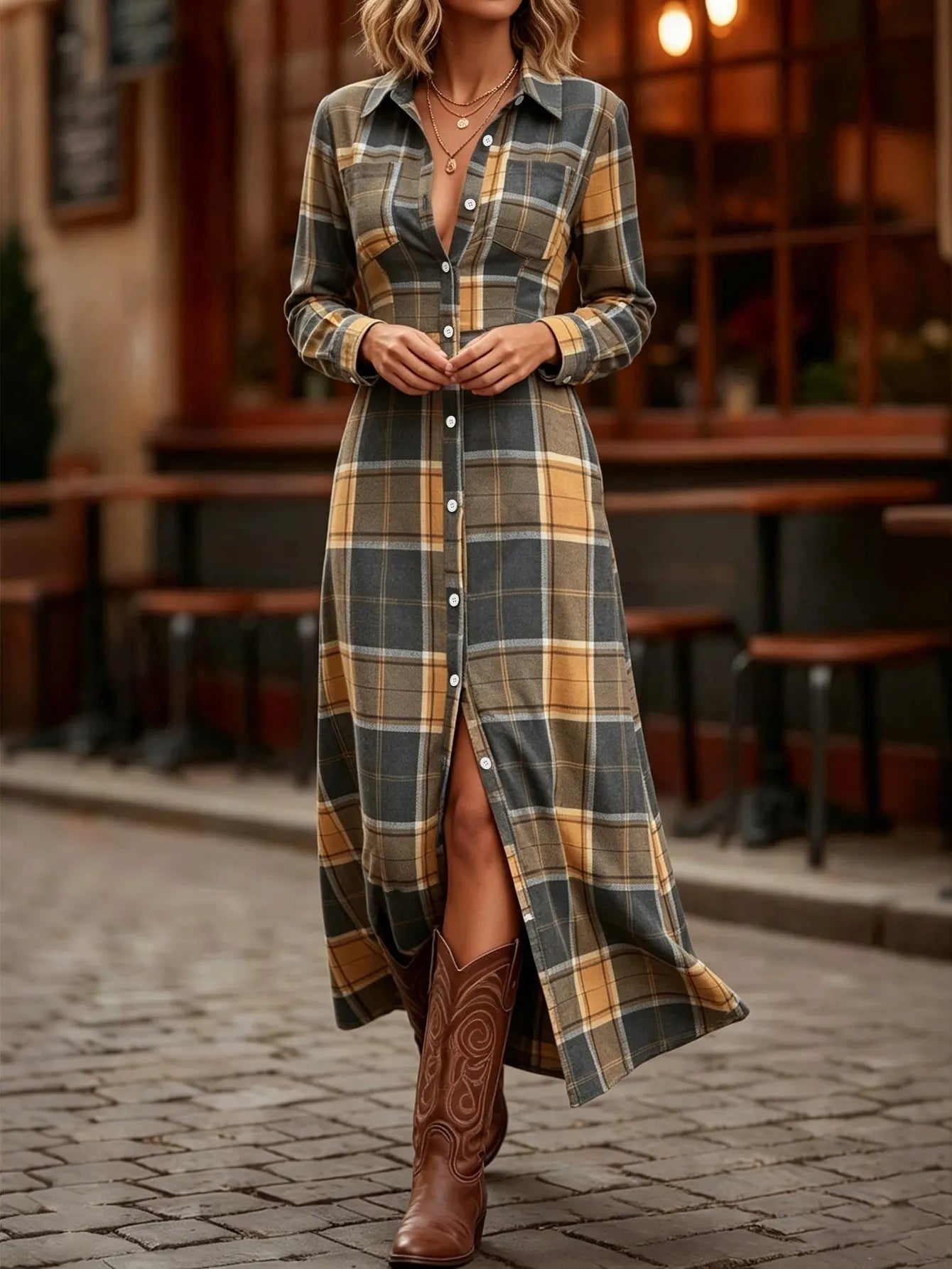 Breezaya Plaid Print Button Front Shirt Dress