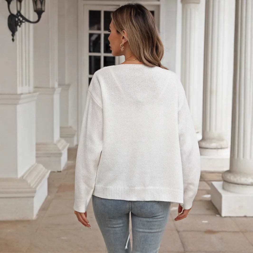 White Front Tie Knit Cardigan Long Sleeve Open Front Loose Lightweight Sweater Cover Up