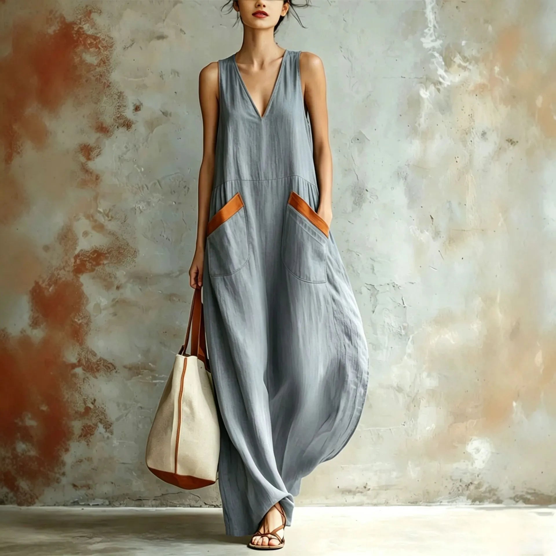 Sleeveless V-Neck Casual Loose Tunic Dress