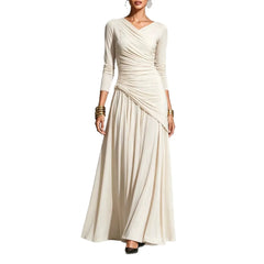 Elegant Long Sleeve Maxi Dress, Surplice V Neck Side Ruched Asymmetrical Flowy Gown