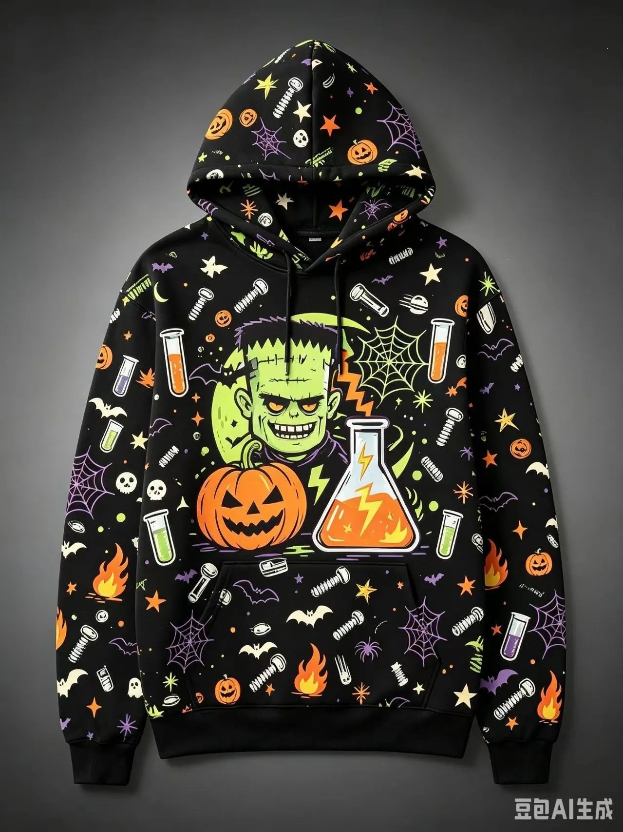 Halloween Black Cat Pumpkin Bat Moon Graphic Hoodie