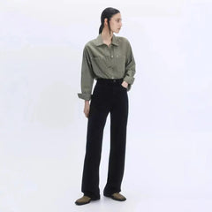 High Waist Stone Washed Black Slight Stretch Wide Leg Long Denim Jeans