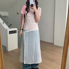 U-Neck Spliced Sleeveless A-Line Midi Slip Dress