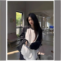 Oversized Contrast Color Raglan Long Sleeve Crew Neck Casual T-Shirt