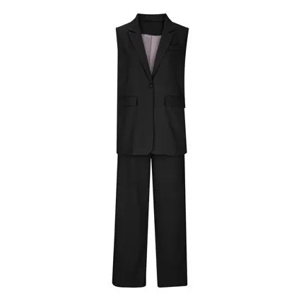 Sleeveless Blazer Vest Wide Leg Pants 2 Piece Suit Set
