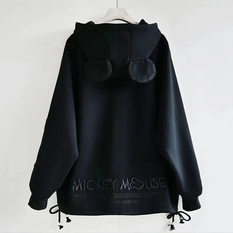 3D Mouse Ear Hood Embossed Letter Oversized Pullover Hoodie Casual Loose Sweatshirt