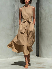 Sleeveless Linen Midi Dress