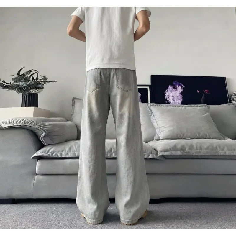 Men Mid Waist Contrast Ripped Wide Leg Jeans