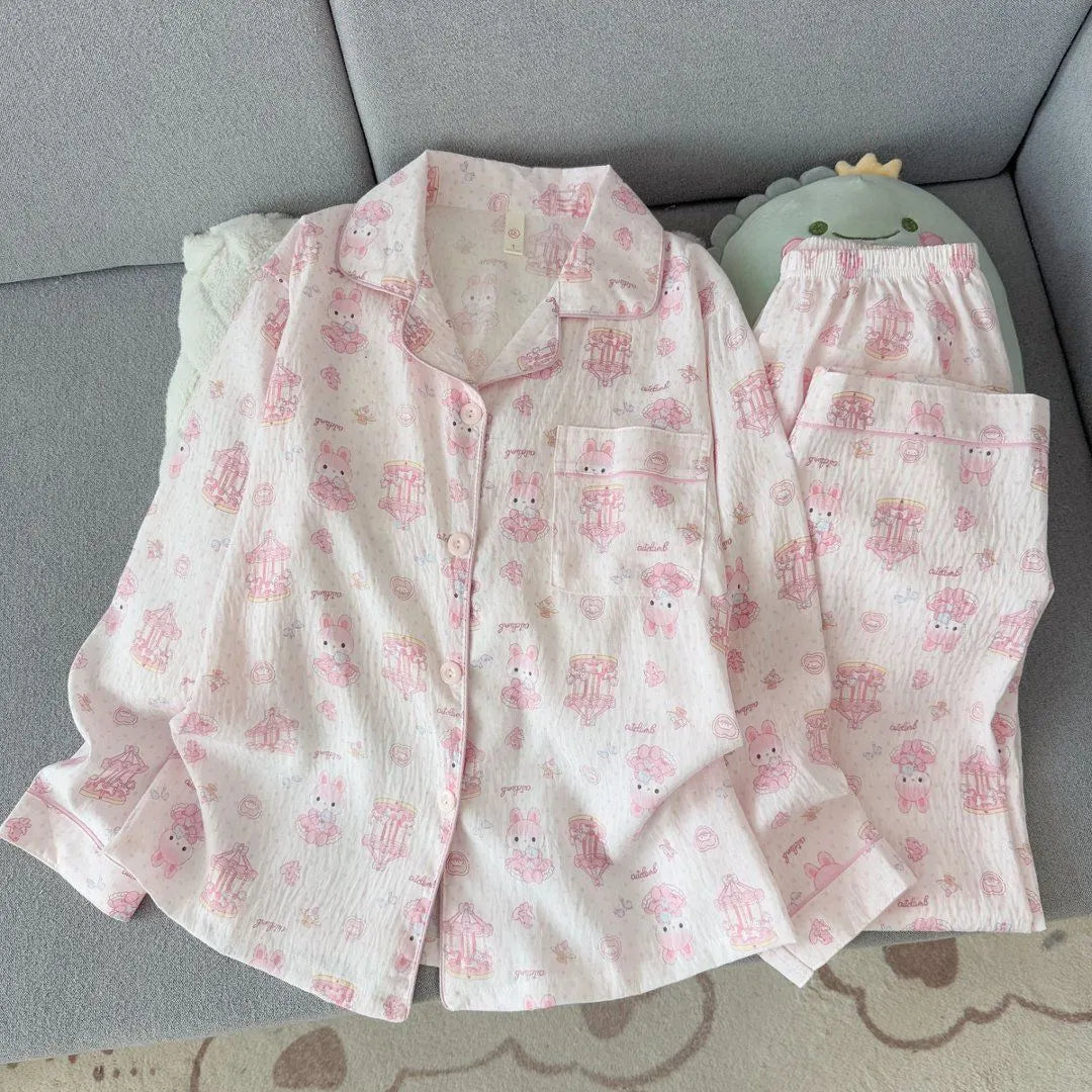 Light Blue Leopard Shirt & Pants 2 Piece Pajamas with Pocket Embroidery