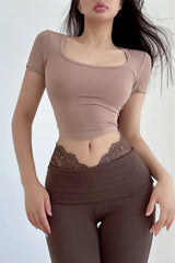 U-Neck Short Sleeve Crop Shirt Top Tee