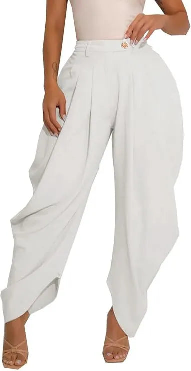 High Waist Pleated Draped Irregular Wide Leg Suit Pants