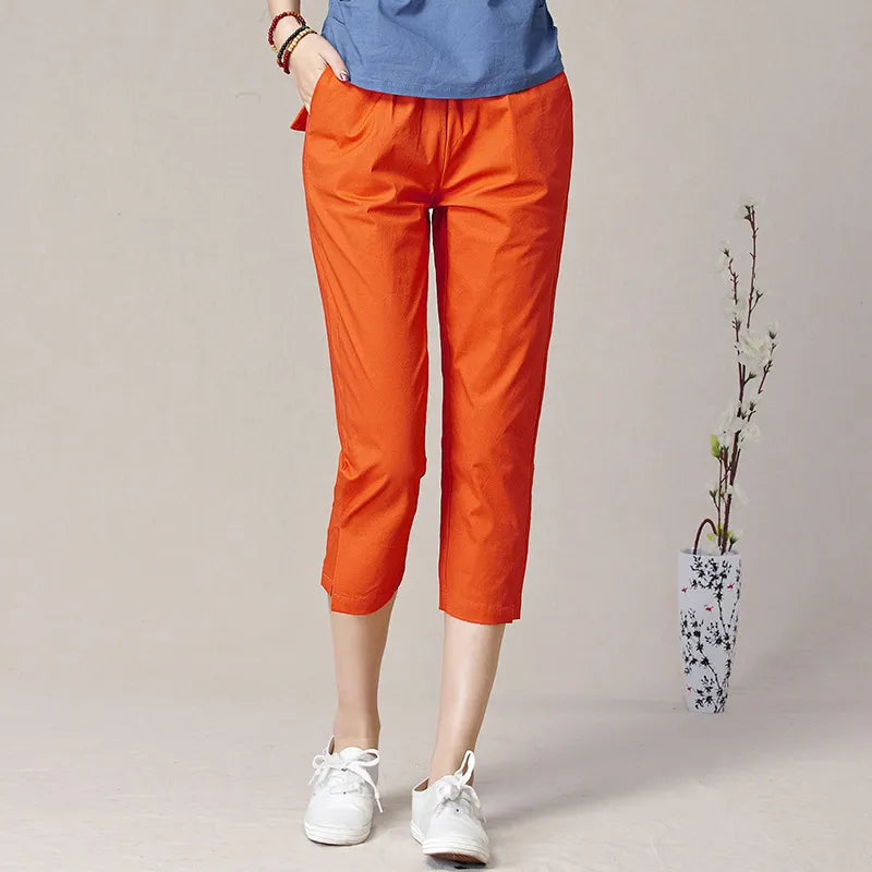 Mid Waist Elastic Waist Split Hem Straight Cropped Commuter Casual Pants
