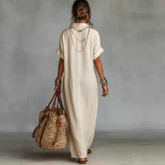 Bohemian Embroidered Linen Maxi Dress