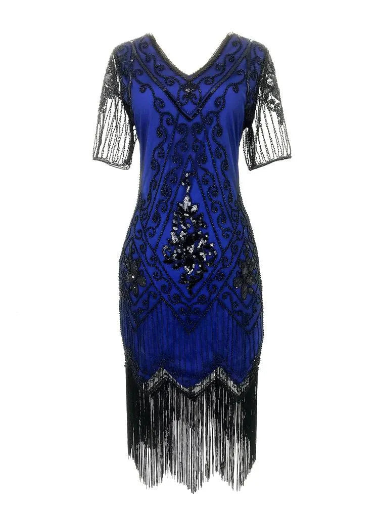 New Year Party Dress 1920s Gatsby Vintage Beaded Fringe Flapper Midi Dress