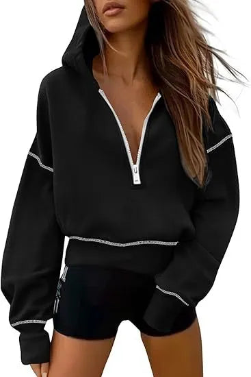 Gold Trim Long Sleeve Pullover Sweatshirt