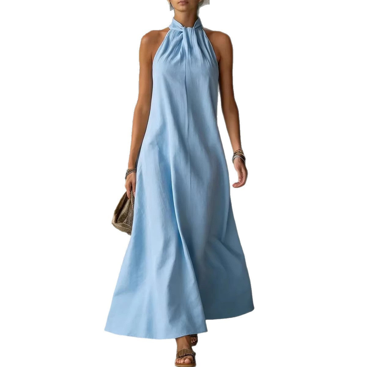 Halter Neck Linen Blend Maxi Dress