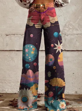 Printed Flare Work Pants