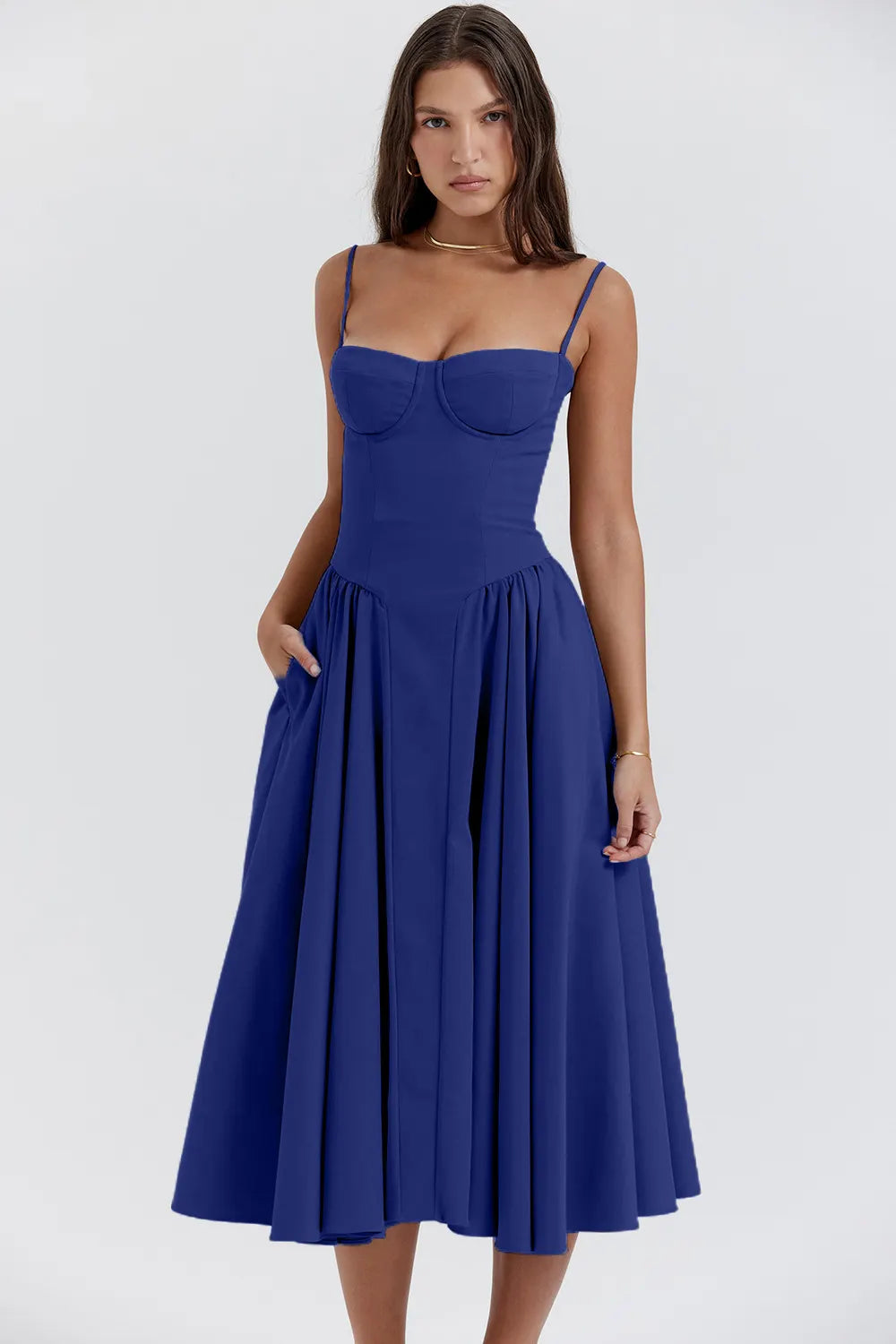 Light Yellow Strapless A-Line Midi Dress