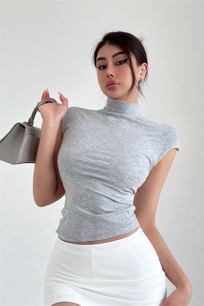 Short Sleeve High collar Top Tee