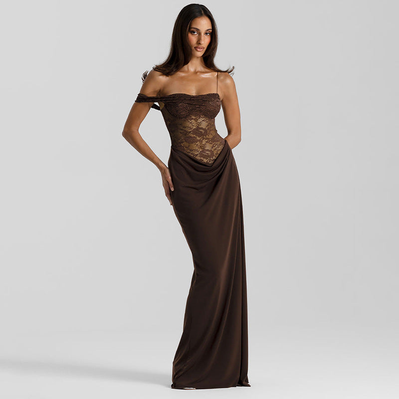 Lace Corset Off Shoulder Maxi Dress
