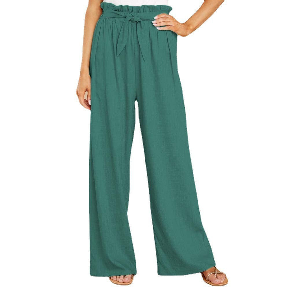 Light Blue Paperbag Waist Wide Leg Pants