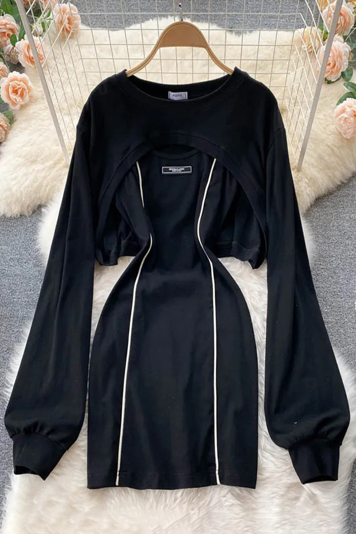 Breathable Two Piece Set T Shirt Dress Sweatshirt Casual Dress