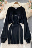 Breathable Two Piece Set T Shirt Dress Sweatshirt Casual Dress