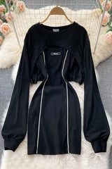 Breathable Two Piece Set T Shirt Dress Sweatshirt Casual Dress