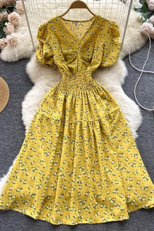 Dress Slim Elastic Waist Corset Floral Print Long Dress