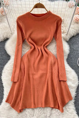 Dress Irregular Hem Knitted Sweater Dress Elegant Party Dress