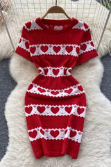 Romantic Heart Knitted Dress Short Dress Party Vestidos