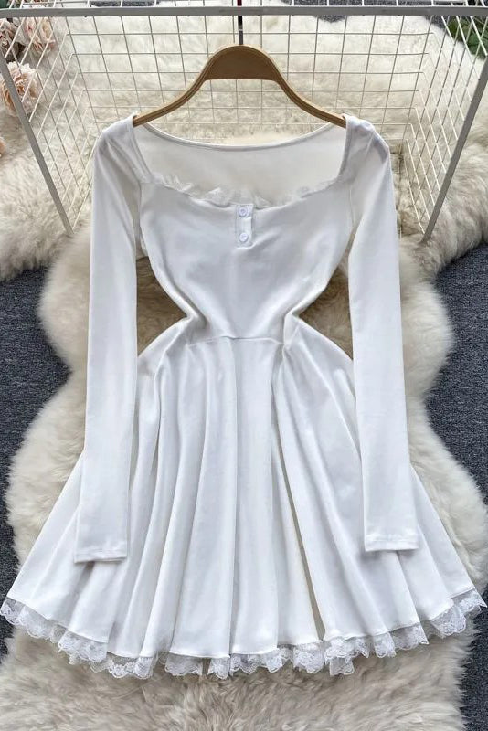 Romantic Princess Lace Patchwork Dress High Waist Short Party Dress