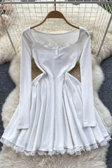 Romantic Princess Lace Patchwork Dress High Waist Short Party Dress