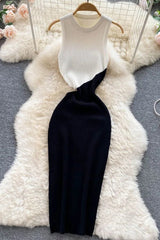 Elegant Colorblock Knitted Dress Bodycon Vestidos Robe Dress