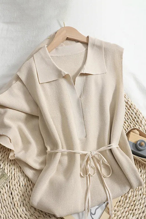 Knitted Dress Elegant Lace-up Casual Ladies Dress