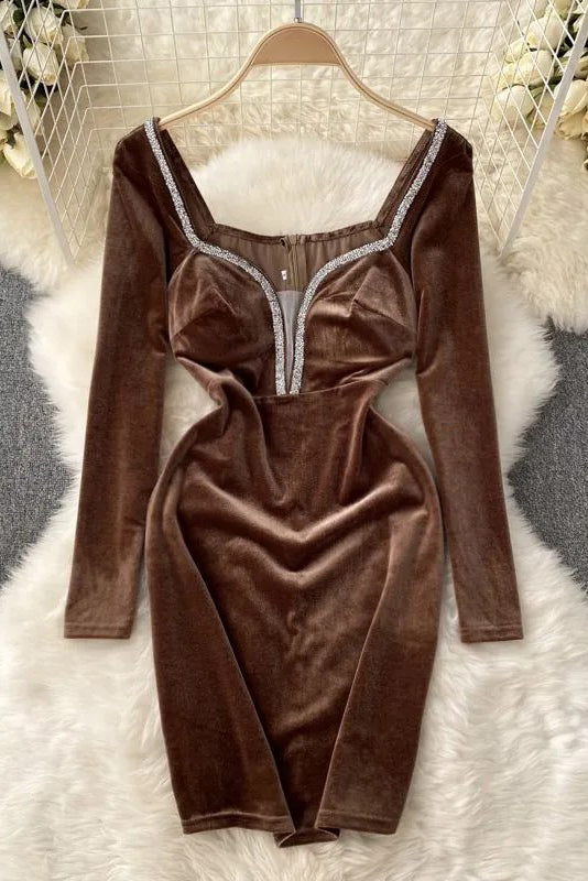Dress Elegant Shining Hem Velvet Mini Dress