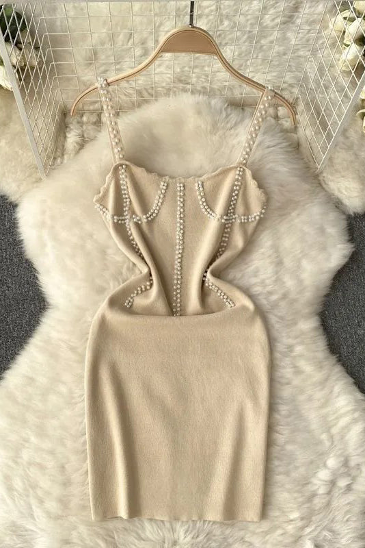 Beading Knitting Dress Wrap Hips Mini Party Vestidos Dress