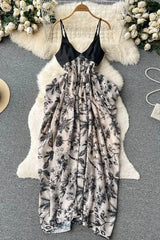 Dress Casual Loose Floral Print Irregular Long Dress Elegant High Waist Party Dress