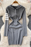 Casual Hooded Vestidos Dress Lady Knitted Sweater Dress
