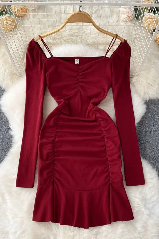 Elegant Wrap Hips Ruffled Party Dress